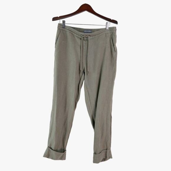 Anthropologie Michael Stars Size M Cuffed Linen Trousers Olive Green - Picture 1 of 9